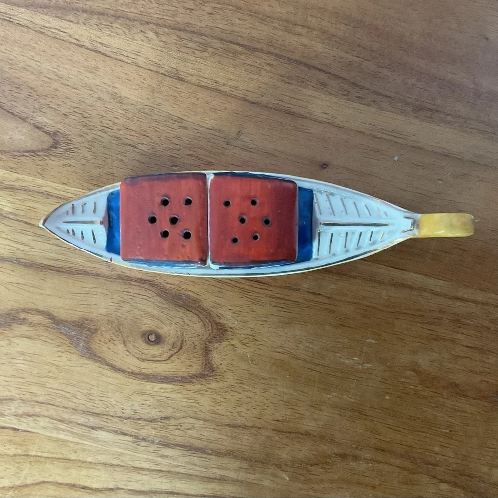 Vintage Japanese Boat Ceramic Salt and Pepper Shaker Pair